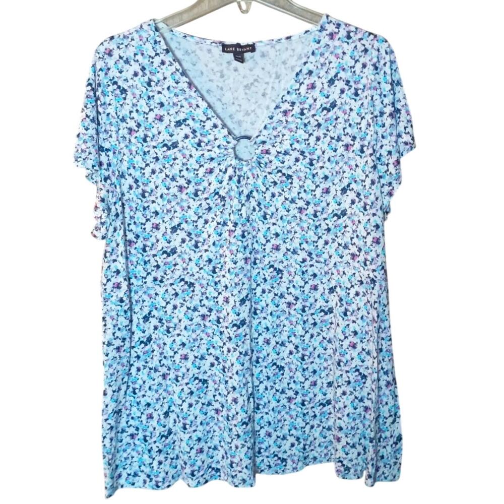 Lane Bryant Women 2x 18/20 Multicolored Ring Gathered Neckline Y2k 90's T-shirt